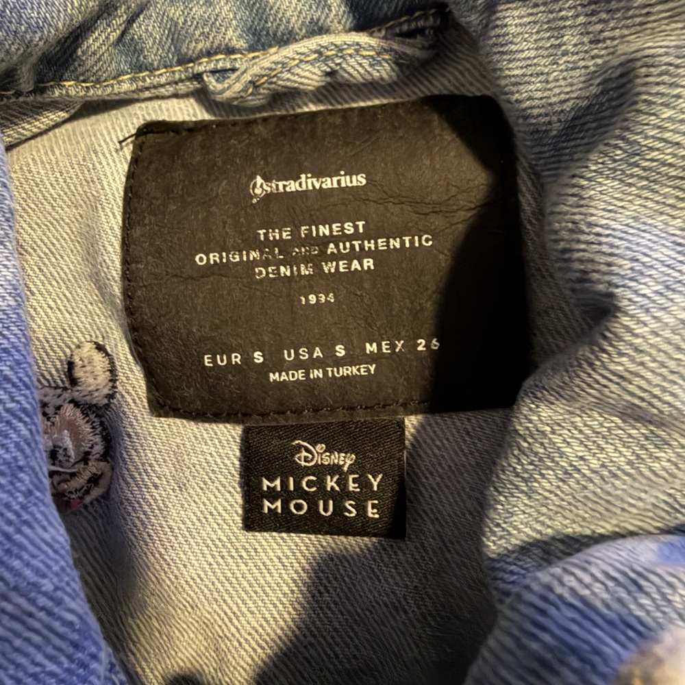 Stradivarius Blue Denim Vest with Embroidered Mickey Mouse Detail - Picture 3 of 4